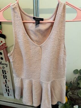 Forever 21 Blush Peplum Textured V-Neck Tank